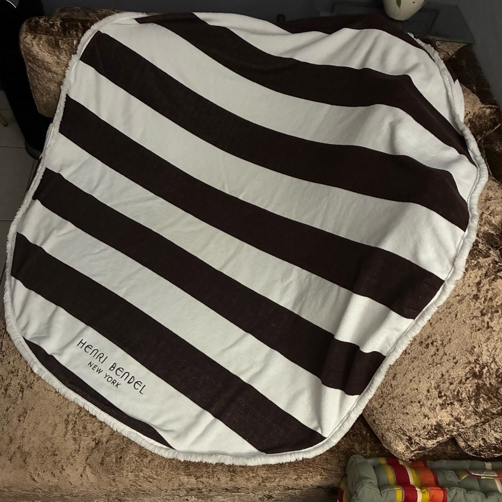 Henri Bendel Brown and White Large Round Terry Striped Throw/Towel